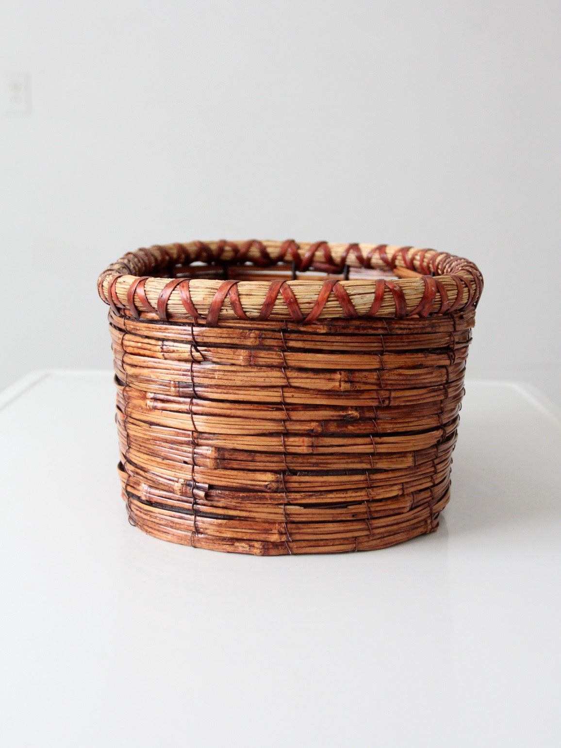 vintage woven reed oval basket