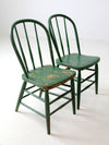 antique green farmhouse Windsor chairs pair