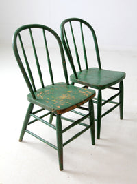 antique green farmhouse Windsor chairs pair
