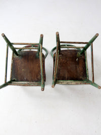 antique green farmhouse Windsor chairs pair