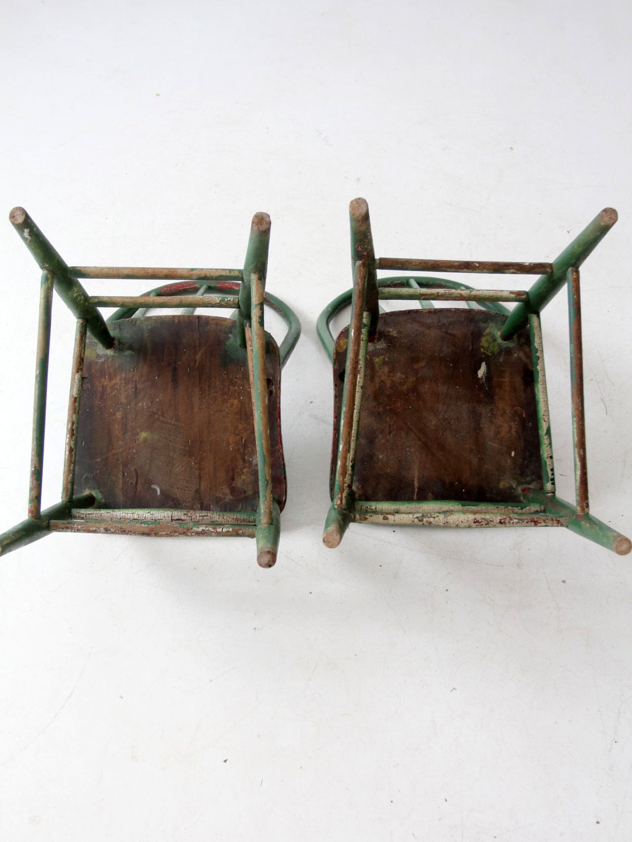 antique green farmhouse Windsor chairs pair