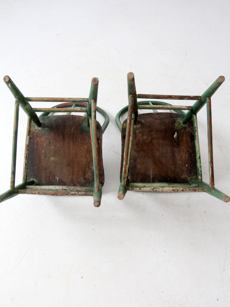 antique green farmhouse Windsor chairs pair