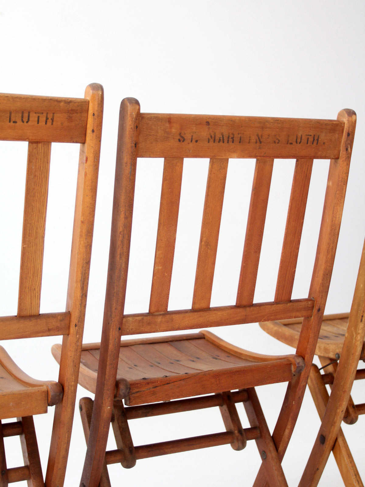 set of 4 antique slat wood folding chairs