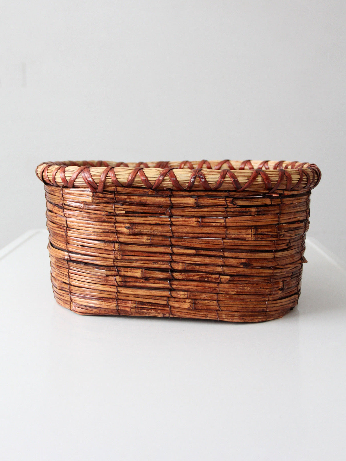 vintage woven reed oval basket