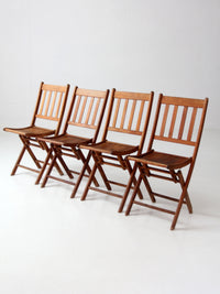 set of 4 antique slat wood folding chairs