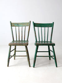 antique painted plank seat chairs pair