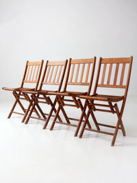 set of 4 antique slat wood folding chairs
