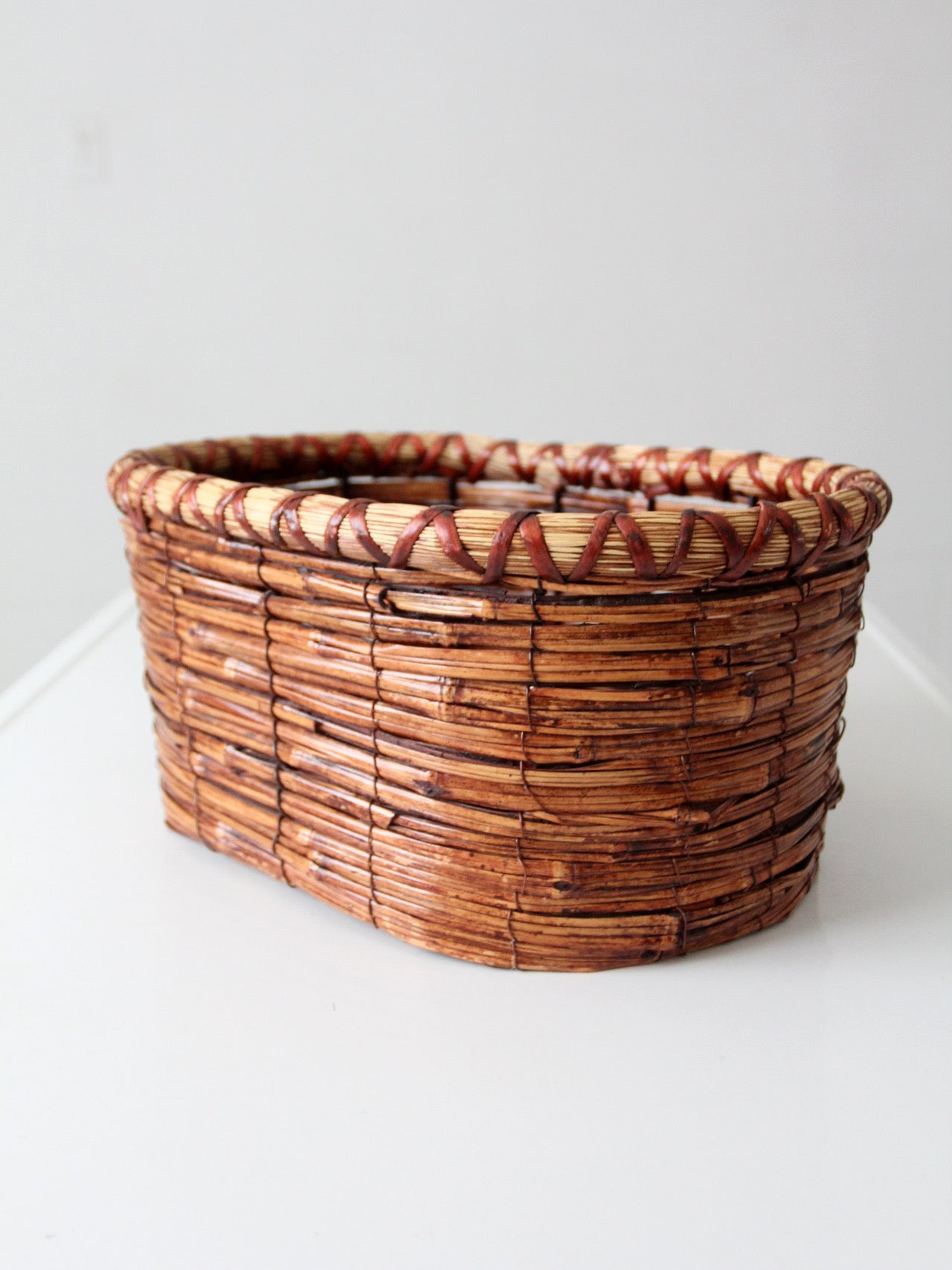 vintage woven reed oval basket