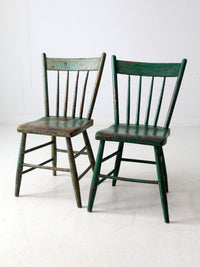antique painted plank seat chairs pair