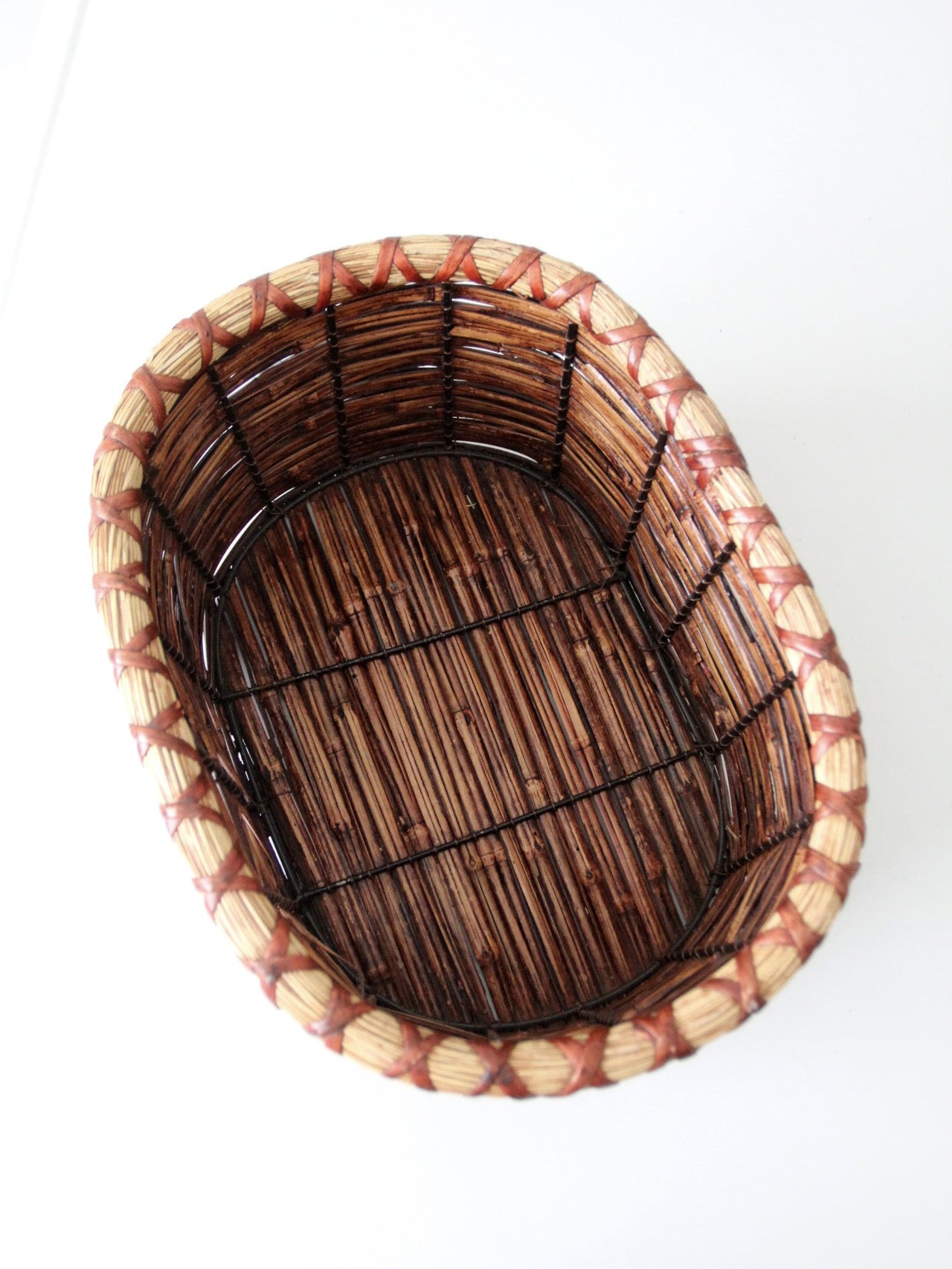 vintage woven reed oval basket
