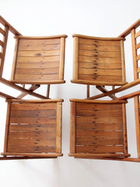 set of 4 antique slat wood folding chairs