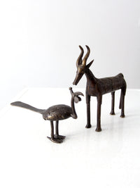 vintage African bronze animal sculptures pair