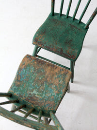 antique painted plank seat chairs pair