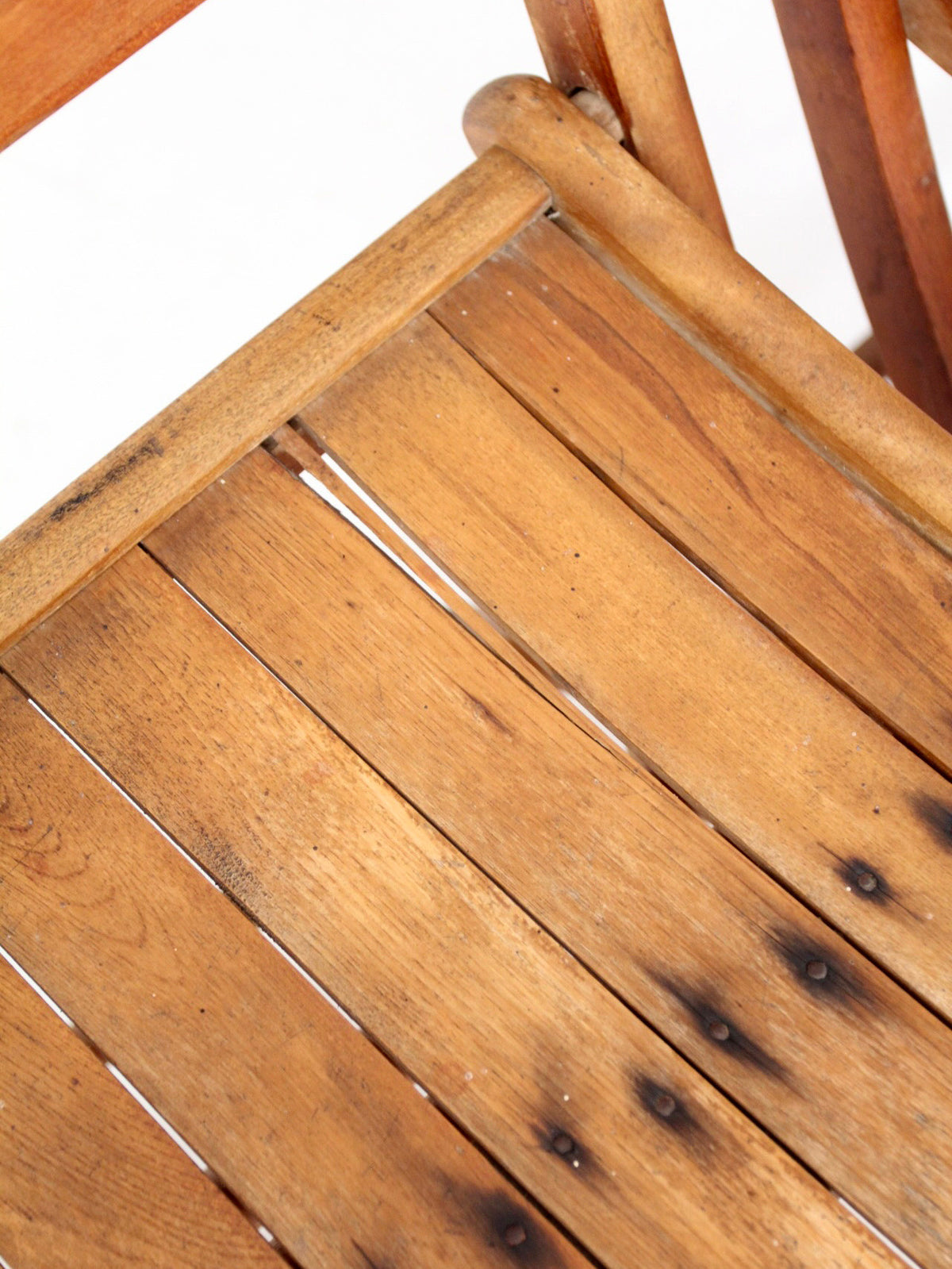 set of 4 antique slat wood folding chairs