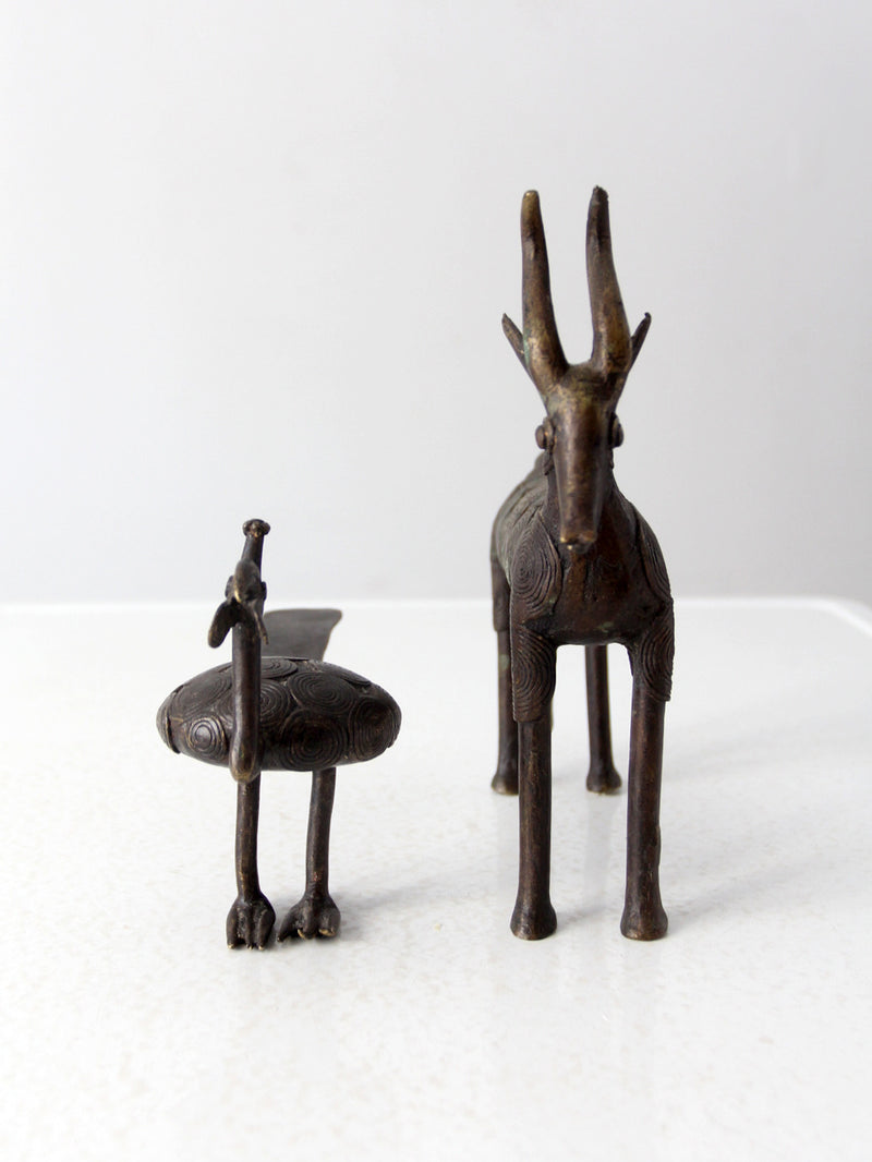 vintage African bronze animal sculptures pair