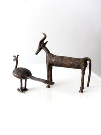 vintage African bronze animal sculptures pair