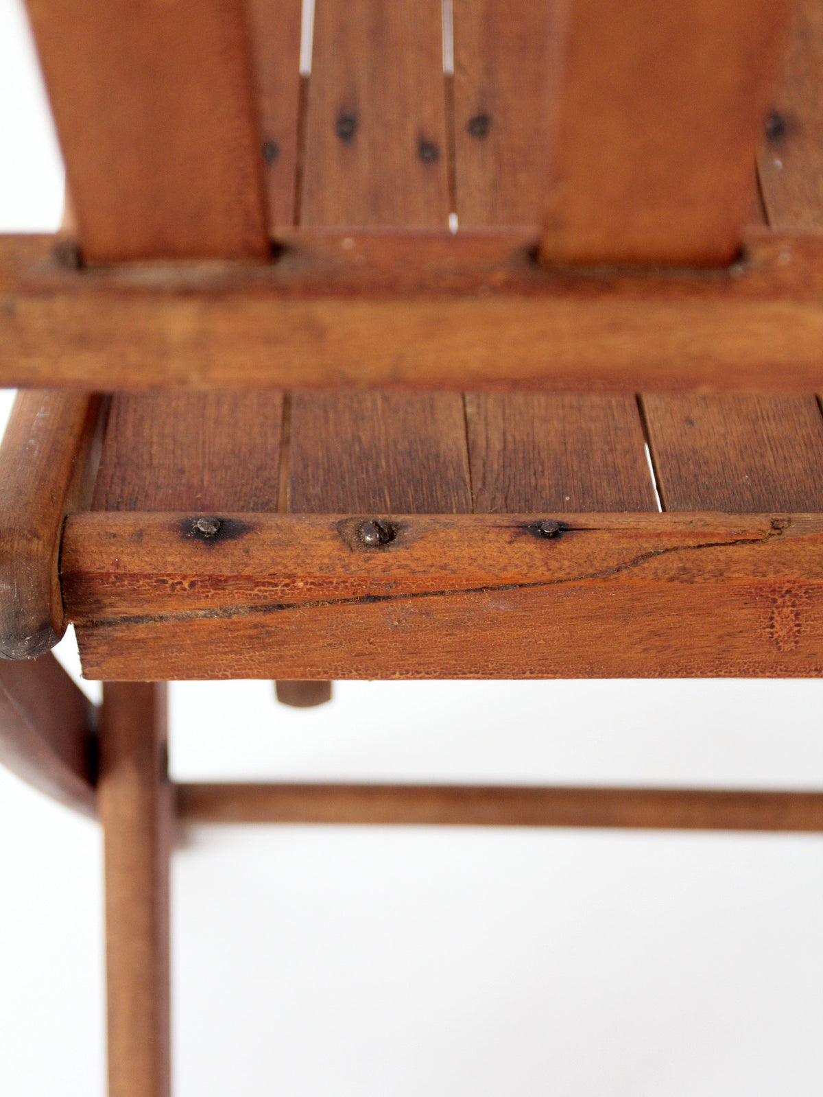 set of 4 antique slat wood folding chairs