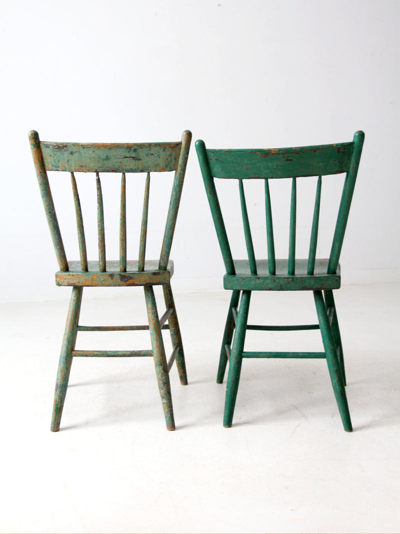 antique painted plank seat chairs pair