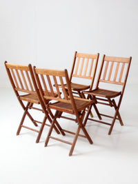 set of 4 antique slat wood folding chairs