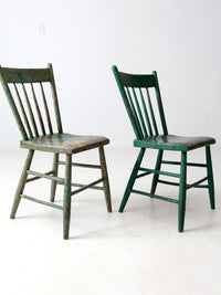 antique painted plank seat chairs pair