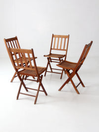 set of 4 antique slat wood folding chairs