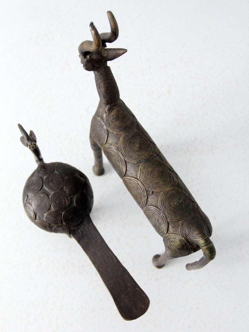 vintage African bronze animal sculptures pair