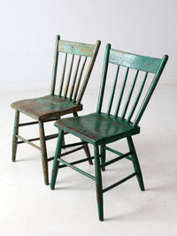 antique painted plank seat chairs pair