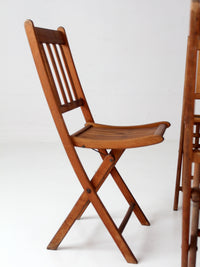 set of 4 antique slat wood folding chairs