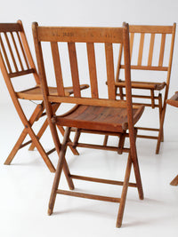 set of 4 antique slat wood folding chairs