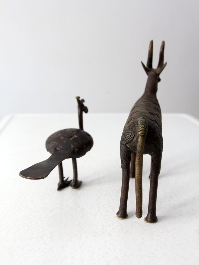 vintage African bronze animal sculptures pair