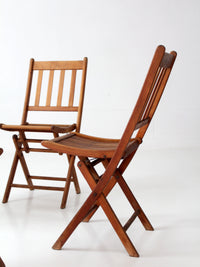 set of 4 antique slat wood folding chairs
