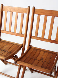 set of 4 antique slat wood folding chairs