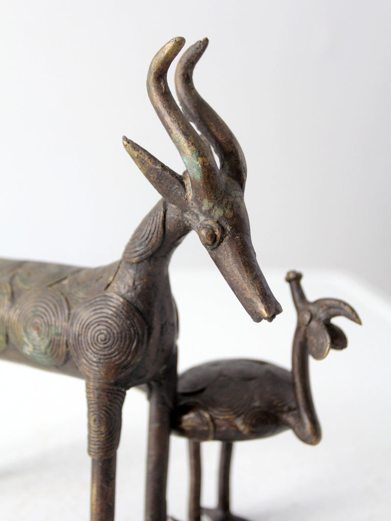 vintage African bronze animal sculptures pair