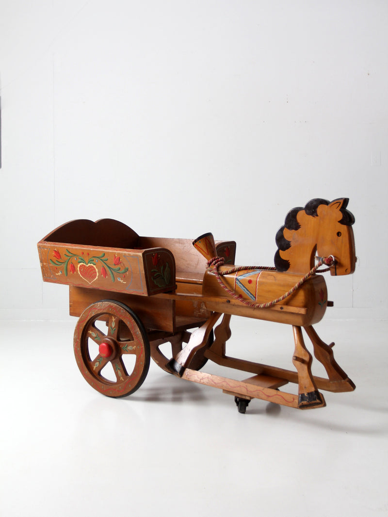 vintage folk art toy riding horse and cart