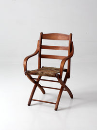 antique oak folding campaign chair