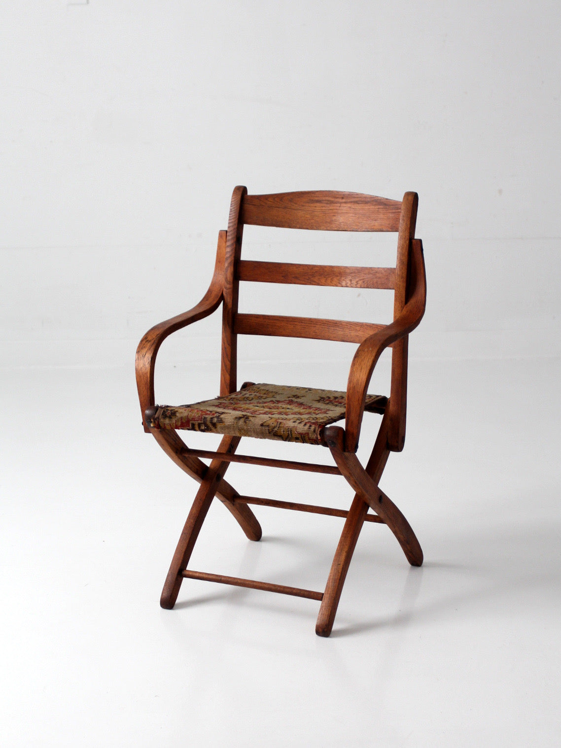 antique oak folding campaign chair