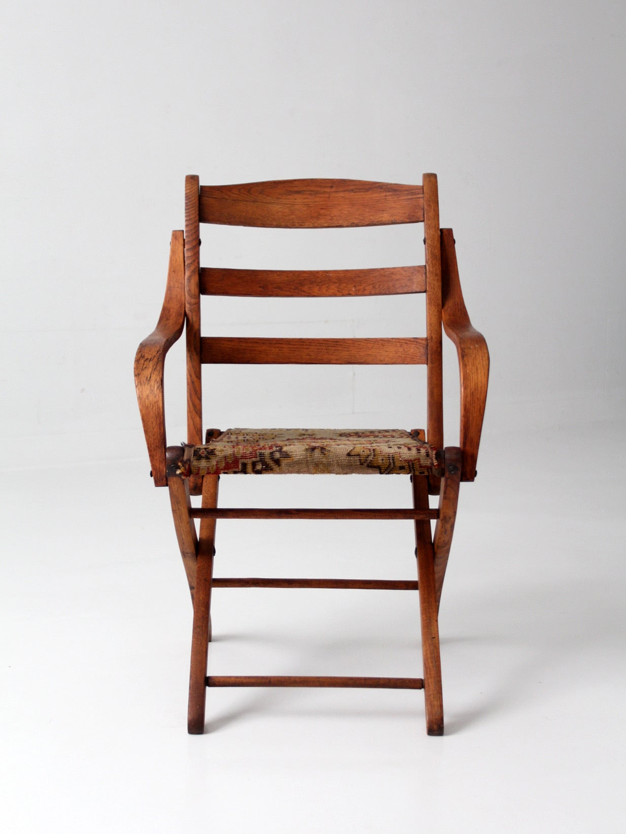 antique oak folding campaign chair