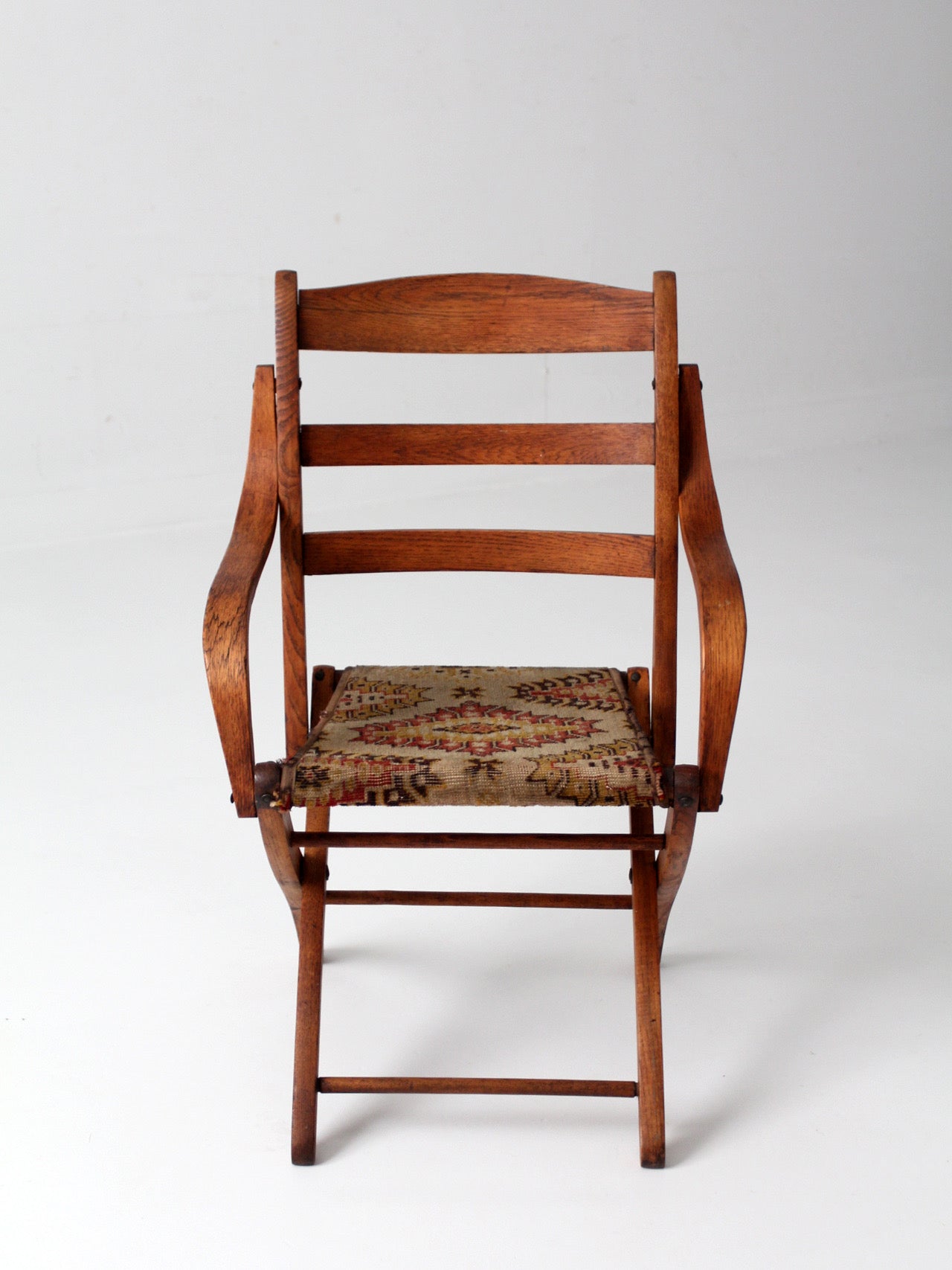 antique oak folding campaign chair