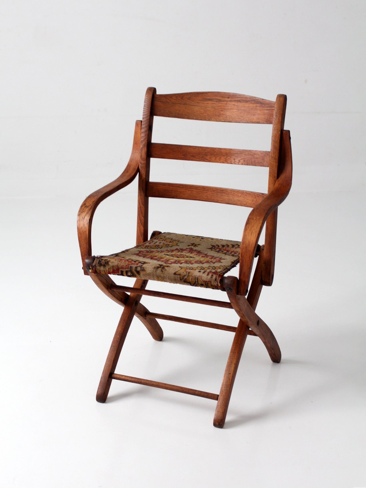 antique oak folding campaign chair