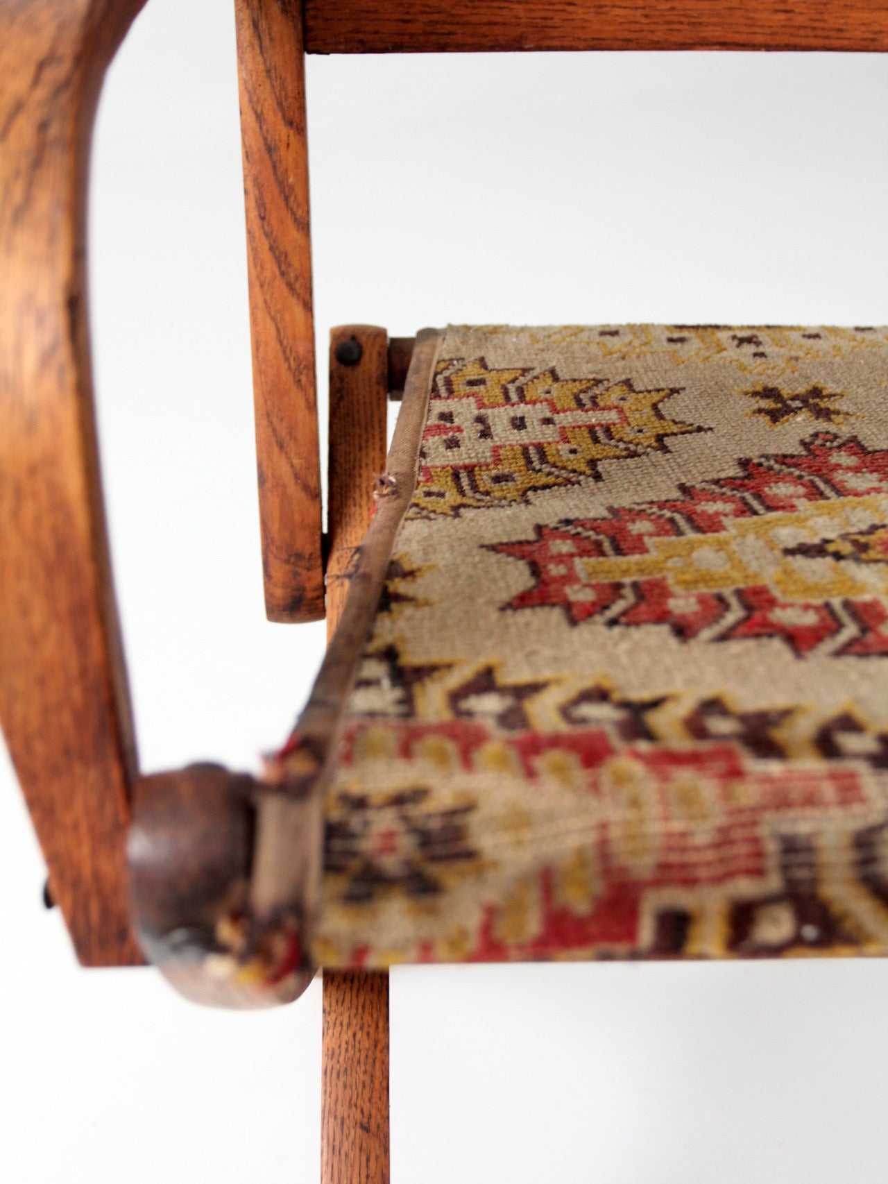antique oak folding campaign chair