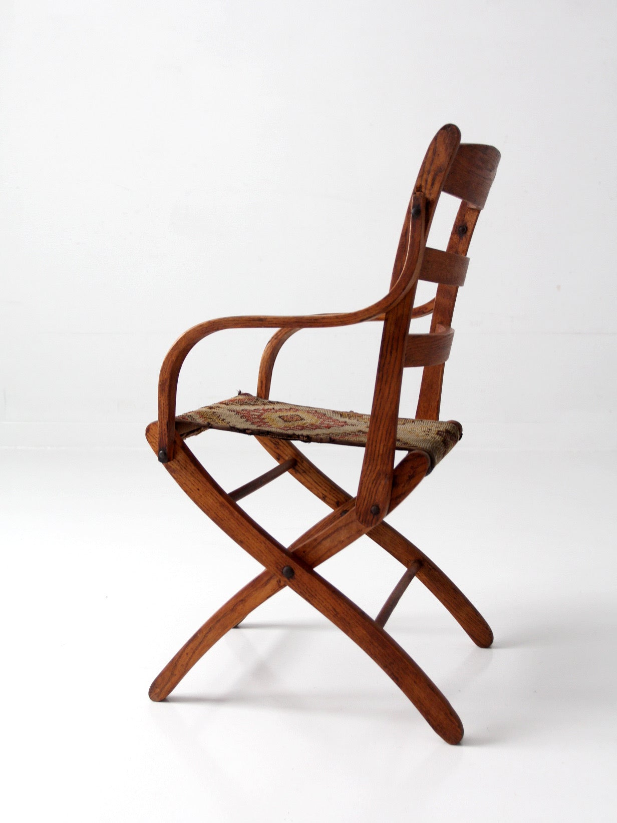 antique oak folding campaign chair