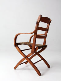 antique oak folding campaign chair