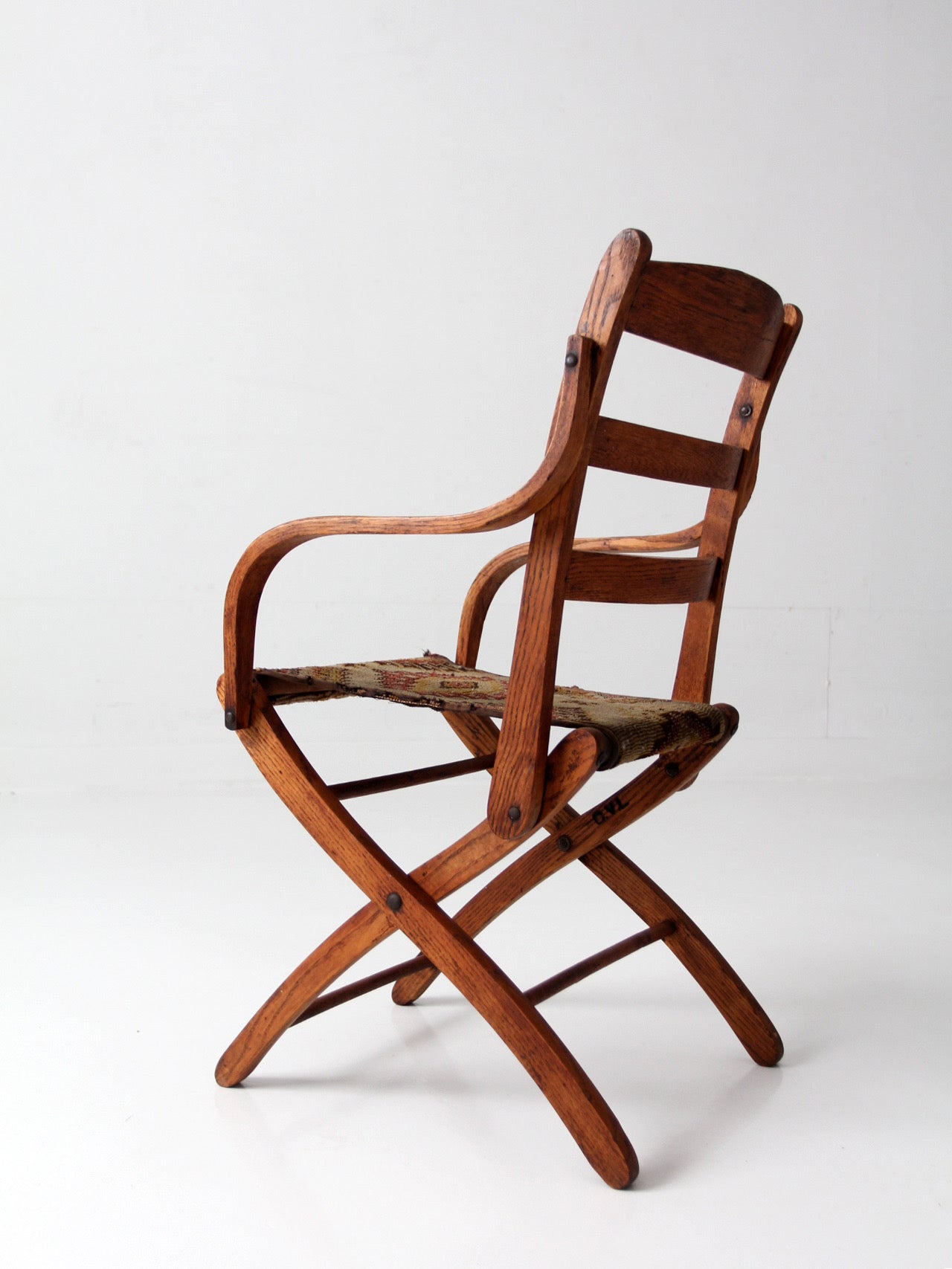 antique oak folding campaign chair