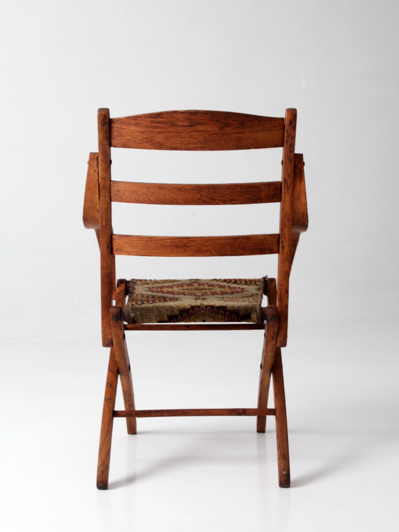 antique oak folding campaign chair