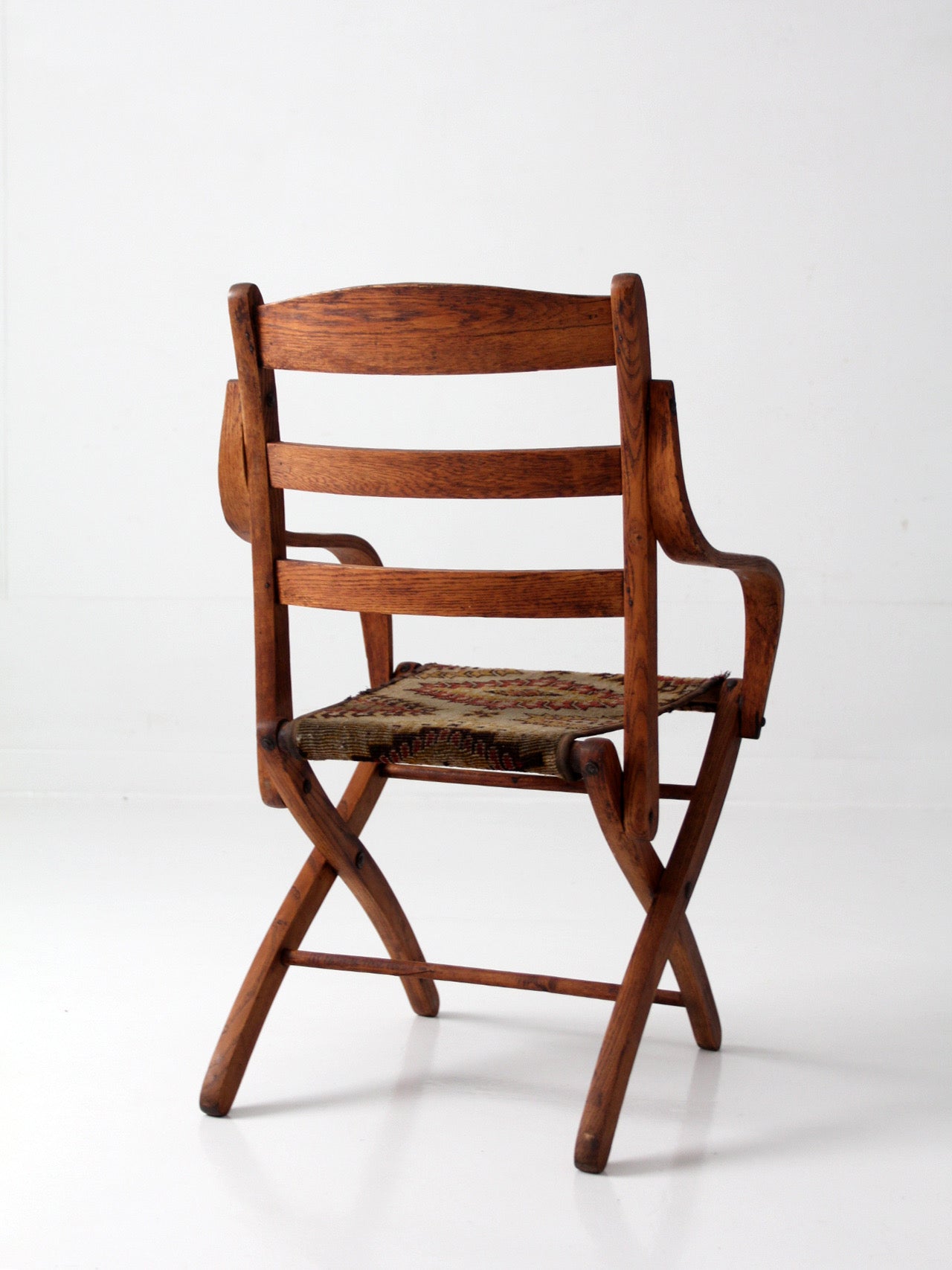 antique oak folding campaign chair
