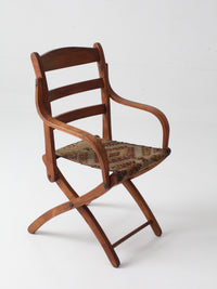 antique oak folding campaign chair