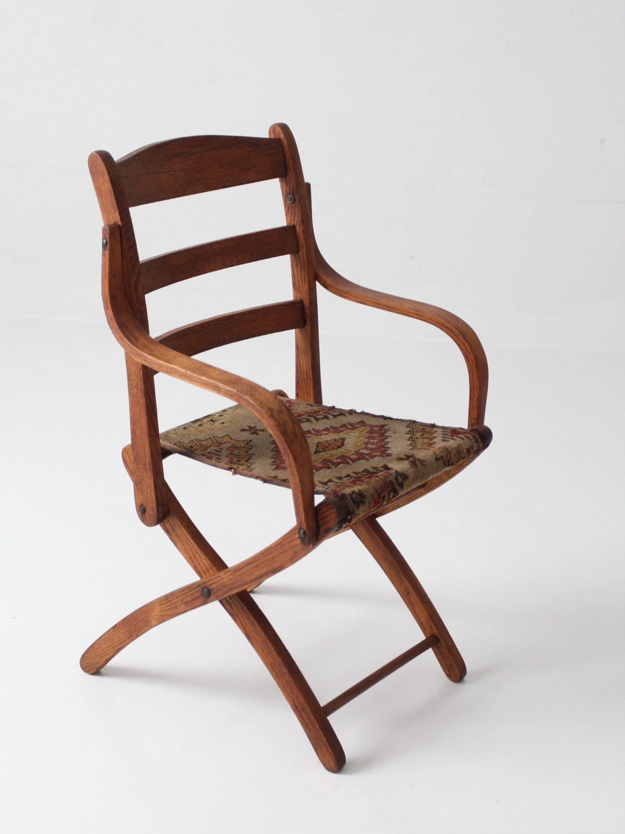antique oak folding campaign chair