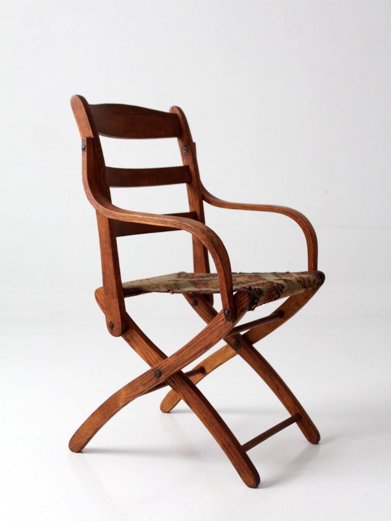 antique oak folding campaign chair