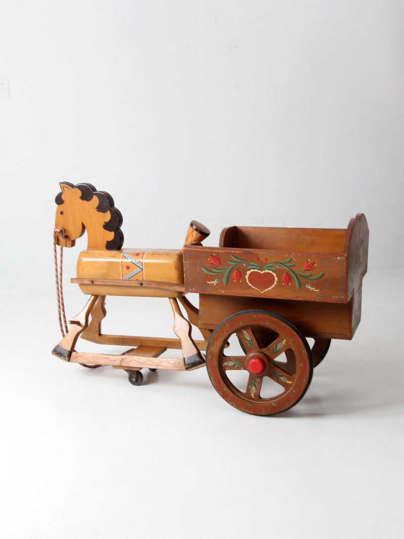 vintage folk art toy riding horse and cart