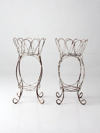 vintage wire metal plant stands pair